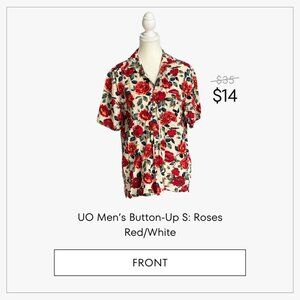 Urban Outfitter's Men’s Button-Up S: Rose print in Red/White
